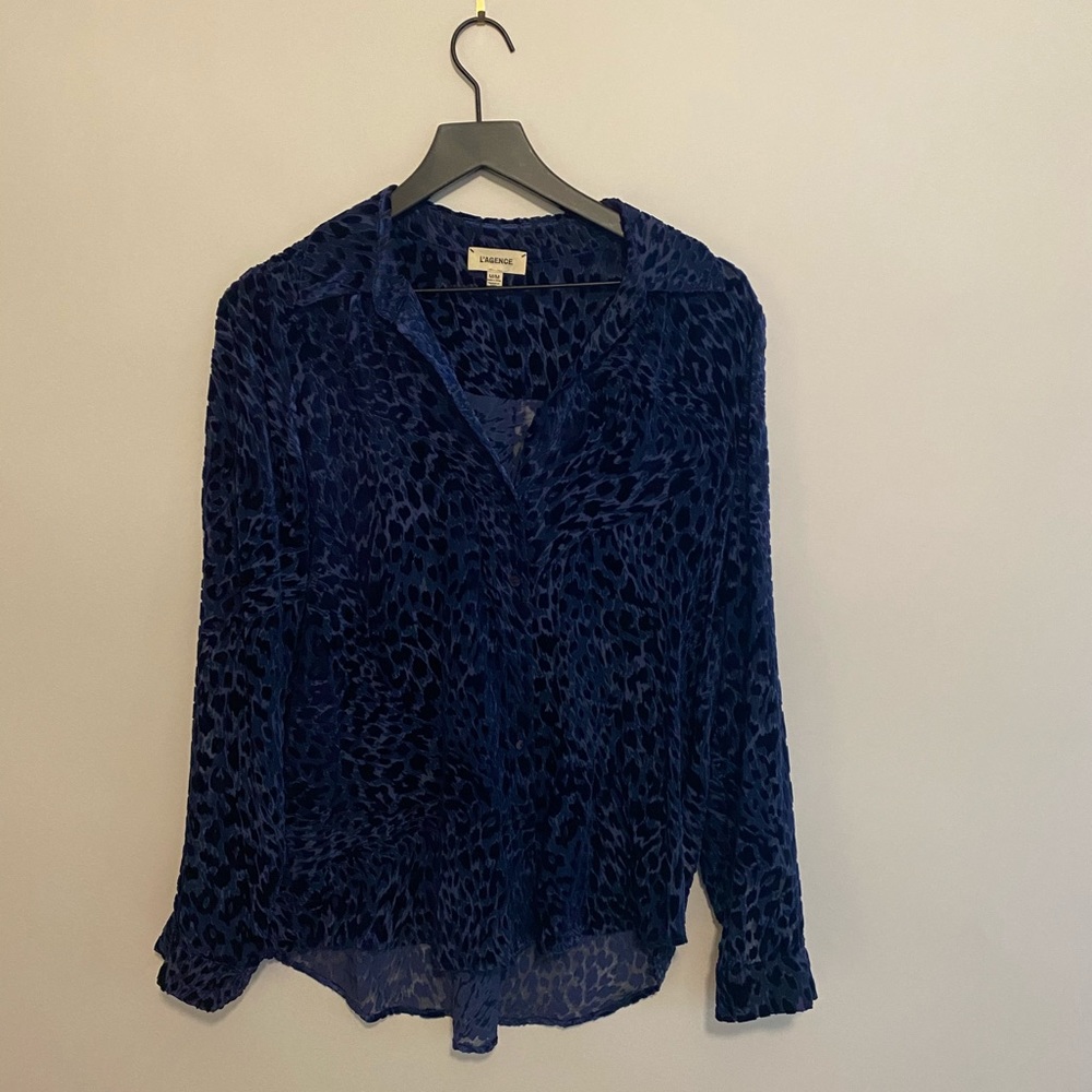 Blue Opaque Cheetah Print Dress Shirt